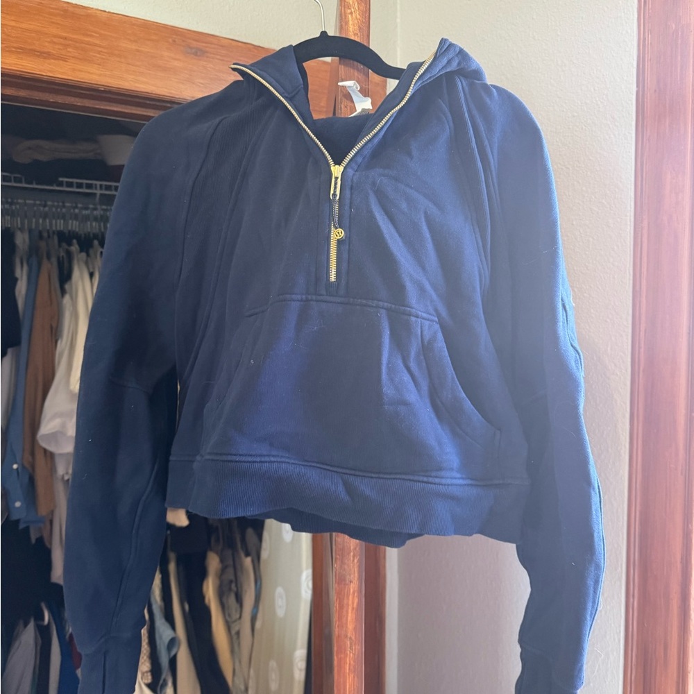 Lululemon Cropped Navy Blue Hoodie with Gold Zipper